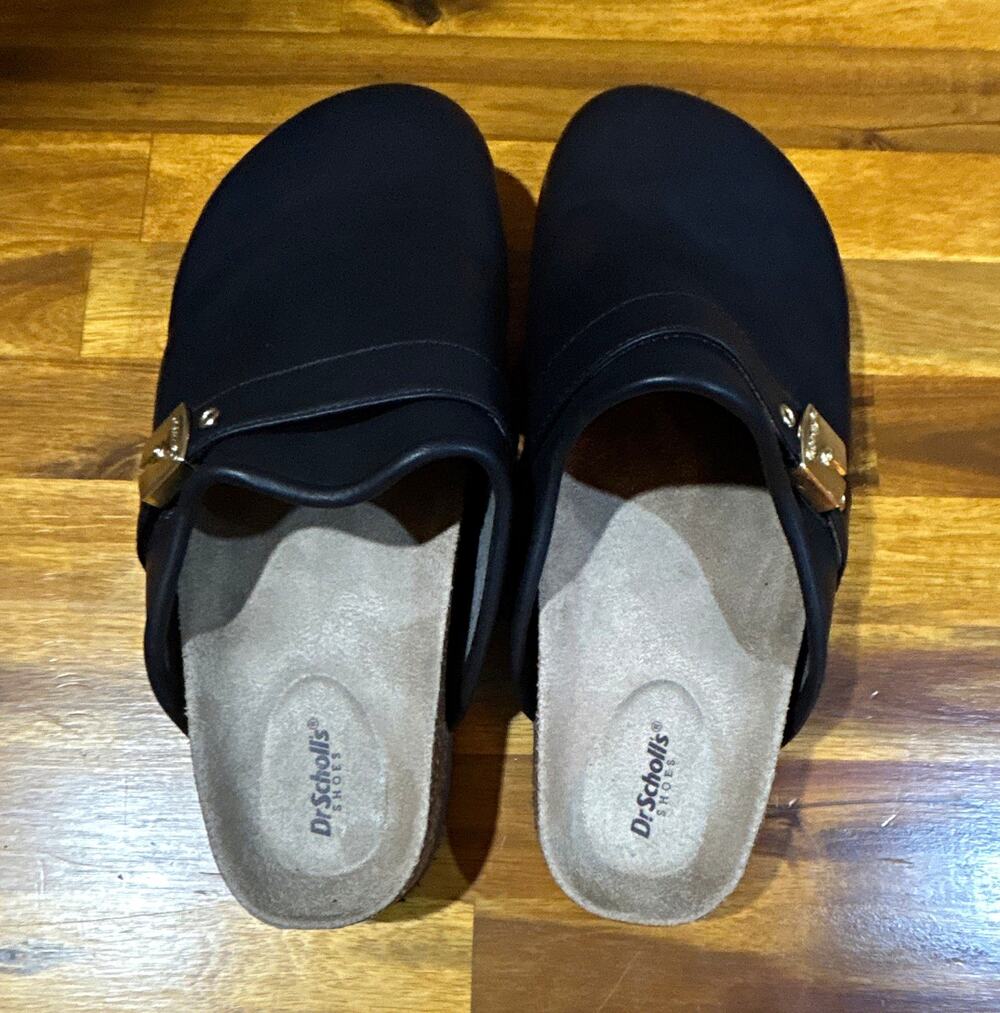 Dr. Scholl's Women's Black Leather Slip-On Clog Mule, Comfort, Size 6.5